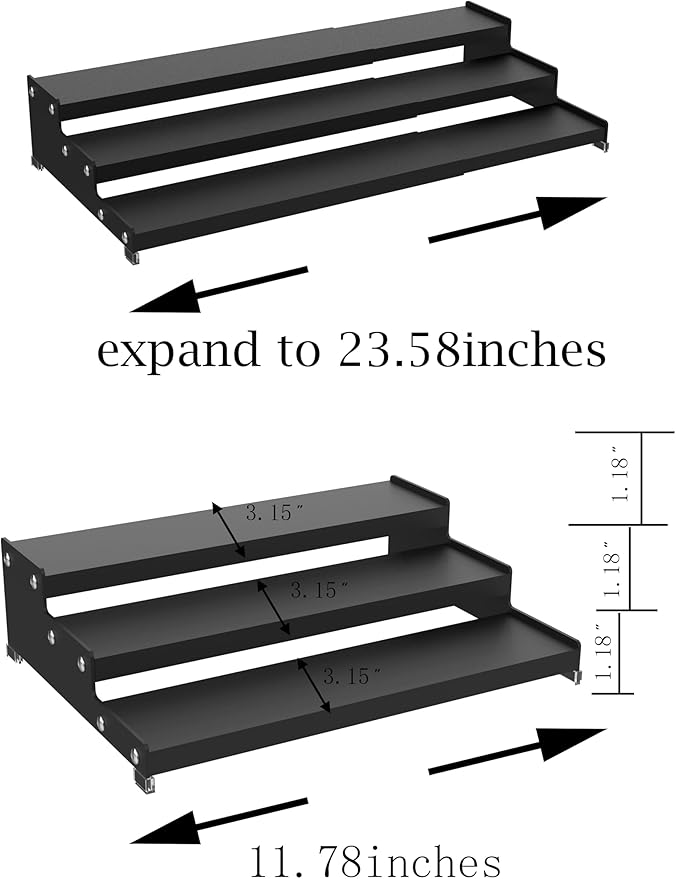 Premium Spice Rack Organizer for Countertops - tiered spice rack organizer for cabinet,spice jars, oil bottles and utensils 2 Pakcs Black (modern rust-resistant design)