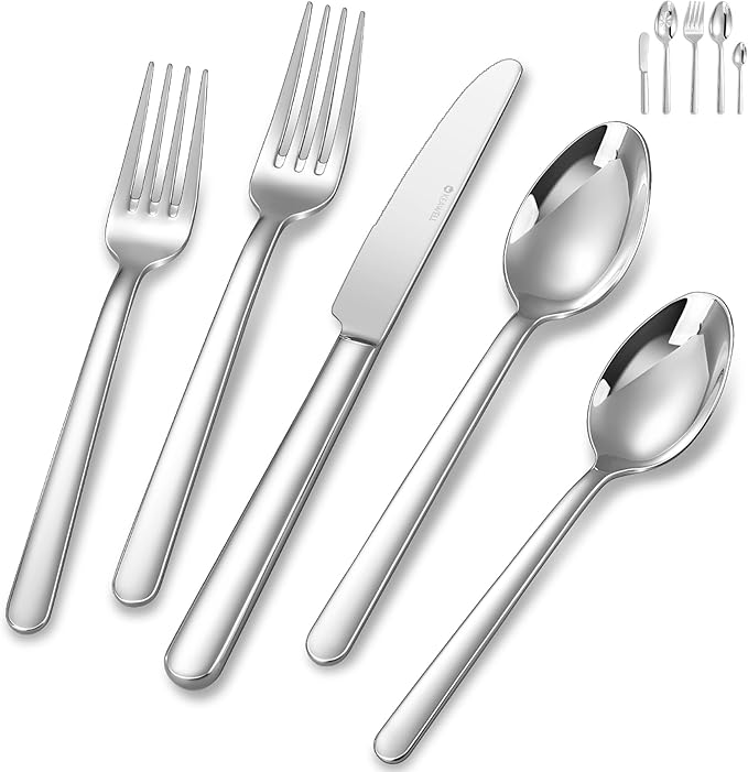 KEAWELL Premium Lucent Silverware Set, 65-Piece Mirror-Polished 18/10 Stainless Steel Flatware, Dishwasher Safe for Refined Dining and Entertaining (65, Silver)