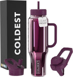 Coldest Tumbler with Handle and Straw, 100% Spill Proof Tumbler with Straw (3 Lids), Stainless Steel Insulated Leakproof Tumblers for Women Men, Cup Holder Friendly, 46 oz (Purple Lantern Reflections)