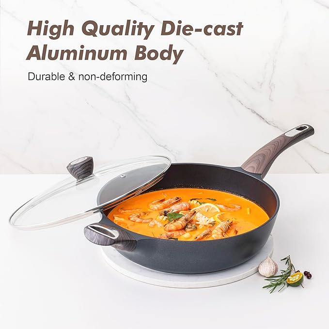 SENSARTE Pots and Pans Set Non stick, Non toxic Healthy Induction Cookware Sets, 14 Pcs Non Stick Kitchen Cooking Set with Frying Pans Set & Saucepan, PFOA PFOS Free, Black