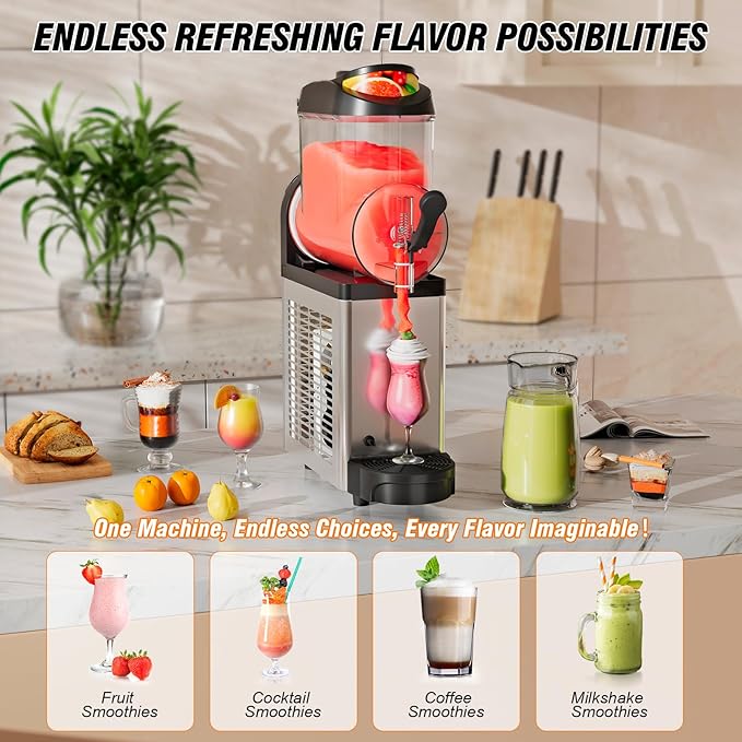 12L Commercial Slush Machine - Stainless Steel Slushie maker Frozen Drink Machine Commerical for Smoothies, Margaritas, Cocktails, Juices & Alcohol Beverages - Ideal for Bars, Cafés & Restaurants