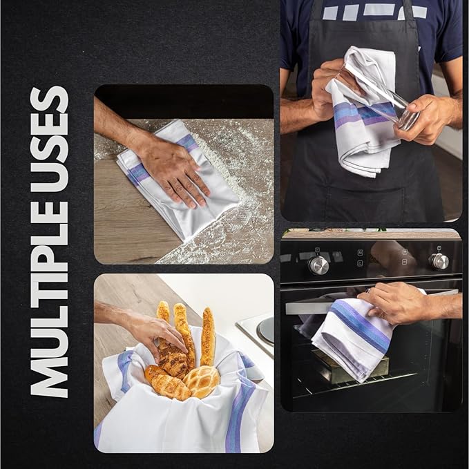 Premium Kitchen Towel (28”x20”, 6 Pack) 100% Cotton Dish Towels Cloths Large Hand Towels Tea Towels for Kitchen with Hanging Loop, Reusable Cleaning Cloths, Fast Dry Lint Free Linen | Blue Shades