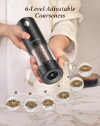 Electric Salt and Pepper Grinder Set - Automatic Refillable Salt and Pepper Grinders with Charging Base & LED Light, 6-Level Adjustable Coarseness with External Dial, Ideal Kitchen Gadget