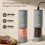 Electric Salt and Pepper Grinder Set Rechargeable with LED Lights, Automatic Pepper & Salt Mill, Adjustable Coarseness, Large Capacity, Grey