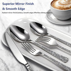 Yoehka 60-Piece Hammered Silverware Set for 12, Stainless Steel Flatware Set with Tree Pattern Handles, Mirror Polished Cutlery/Utensils Set for Home, Restaurant, Hotel, Dishwasher safe