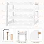 VASMIA Wine Rack, 4-Tier Bamboo Wine Racks Countertop,Sturdy and Durable Wine Storage Cabinet Shelf,16 Bottles Wine Holder for Kitchen Pantry, White