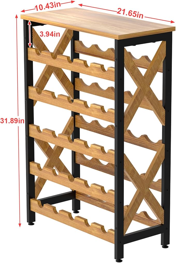 25 Bottle Wine Rack Freestanding Floor Rustic Wine Holder Stand 5 Tier Wobble-Free Tall Wine Racks Wine Large Display Storage Shelf for Cellar Kitchen 21.6''L x 10.6''W x 31.8''H