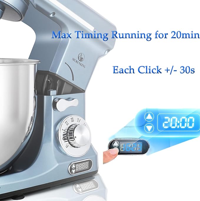Professional Stand Mixer, 6-Qt with Timer, MK37 500W 6-Speed Tilt-Head Food Electric Mixer Kitchen Machine,Plastic (Silver Blue)