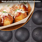 TIKUSAN Takoyaki Pan Cast Iron Takoyaki Maker Skillet Griddle Japanese Octopus Meat Ball Mold Maker for Gas Heater (21 Molds)