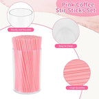500 Pcs Pink Coffee Stir Sticks Set Coffee Stirrers Holder Acrylic Stir Stick Holder Bar Straws Cocktail Straws Drink Stirrers for Coffee Bar Cocktail Milk Tea Restaurant Home Kitchen Party Supplies