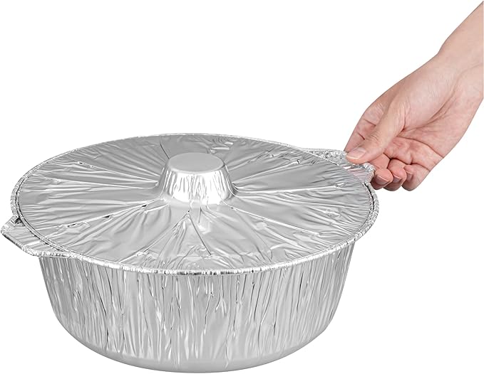Foil Lux 5.6 Quart Pans And Lids, 100 Disposable Pots With Lids - Oven-Ready, Stove Compatible, Aluminum Foil Baking Pans, Freezable, For Outdoor Camping, Vacation, Picnic, And More - Restaurantware