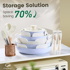 Chef Power Ceramic Nonstick Pots and Pans Set 19 Piece with Detachable Handle, Induction Dishwasher Oven Safe Cookware Set, RV Kitchen Set Removable Handle (Light Purple)