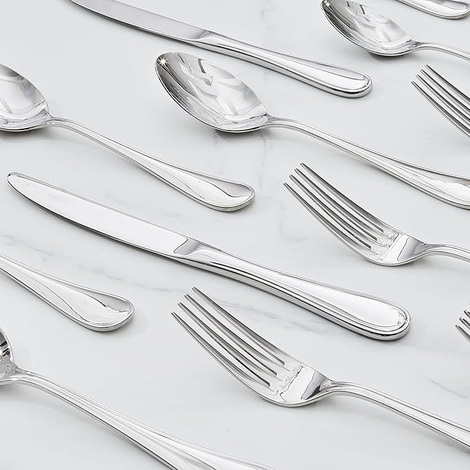 KINGSTONE 30 Piece Teardrop Silverware Set for 6, 18/10 Stainless Steel Flatware Set, Modern Design Cutlery Set for Home/Hotel/Wedding,Mirror Polished and Dishwasher Safe