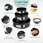 SHIKORI Springform Pan Set, Nonstick 3pcs (4-7-9 in) Springform Pans Cheesecake Pan Removable Bottom, Leakproof Round Spring Form Pans Cake Pans Sets-Black