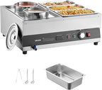 VEVOR Electric Soup Warmer, Two 6.34QT Pots & Three 1/3 Pans, Stainless Steel Commercial Food Warmer with 86~185°F Adjustable Temp, 1500W Bain Marie, Soup Station for Restaurant, Buffet