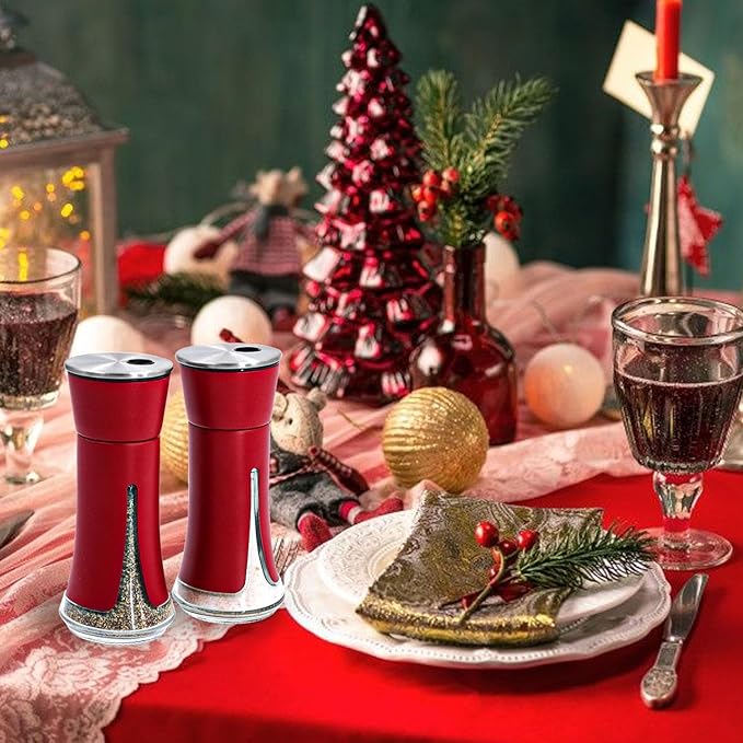 Red Salt and Pepper Shakers by Aelga, Salt Shaker with Adjustable Pour Holes, Red Kitchen Accessories, Decor for Kitchen,Restaurants,Camp,BBQ