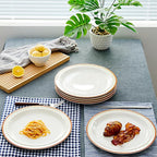 10.5-inch Porcelain Dinner Plate Set of 6 - Microwave, Oven and Dishwasher Safe, Scratch Resistant. (Cozy Orange)