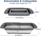 ROTTOGOON Collapsible Colander Strainer, Expandable Over the Sink Colander for Kitchen, Adjustable Silicone Sink Strainer, Foldable Large Colanders Basket to Wash Vegetable, Fruit, 15" to 19.8", Gray