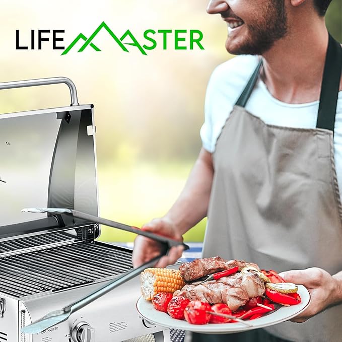 Portable Stainless Steel Gas Grill - 2 Burners Easy Clean Tabletop BBQ Propane Gas Grill with Foldable Legs and Wind Proof Lid for Camping and Outdoor - Silver