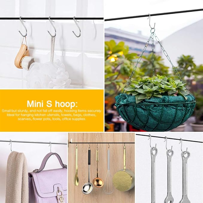 HNYYZL 20 Pack S Shaped Hooks Stainless Steel Metal Hangers Hanging Hooks for DIY Crafts, Hanging Jewelry, Key Chain, Tags, Fishing Lure, Net Equipment