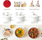 Overmont Enameled Cast Iron Dutch Oven - 5.5QT Pot with Lid Cookbook & Cotton Potholders - Heavy-Duty Cookware for Braising, Stews, Roasting, Bread Baking Pearl White