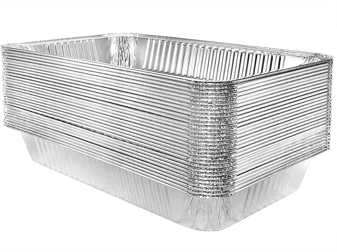 Mistari Deep Foil Pans 21x13 Aluminum Pans Large Disposable Food Containers Extra Heavy Duty Chafing Trays for Baking, Cooking, Heating, Storing, Prepping Food Silver, No Lids (20)