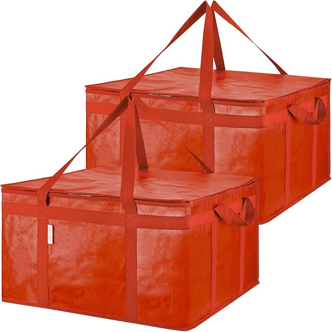 BALEINE 2Pk Insulated Reusable Grocery Bags, Collapsible Cooler Bag for Groceries, Heavy Duty Large Insulated Bag (19.5''x19.5''x11.5'', Bright Red)