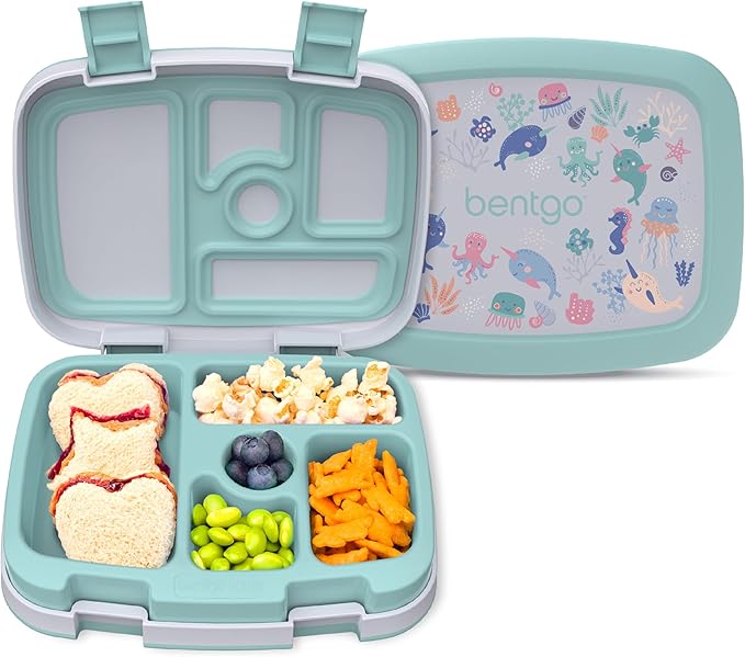Bentgo Kids Prints Leak-Proof, 5-Compartment Bento-Style Kids Lunch Box - Ideal Portion Sizes for Ages 3-7, Durable, Drop-Proof, Dishwasher Safe, & PFAS & BPA-Free Materials (Sea Life)