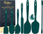 Walfos Silicone Spatula Set of 7 - (600°F) High Heat Resistant Dark Green Kitchen Scraper Spatulas, One-Pieces Seamless Design, Perfect for Cooking Mixing & Baking - BPA Free and Dishwasher Safe