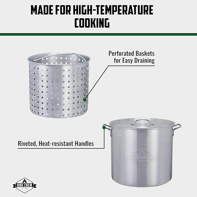 Hike Crew 60QT Outdoor Boiling Kit with Igniter| 110,000 BTU Seafood Boiler Set for Steaming or Cooking Fish, Crawfish, Crab & More | Includes Pot, Lid, Strainer, Burner Stand and Storage Cover