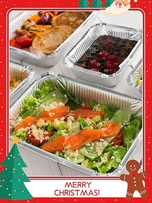 60 Pack 8x6 Disposable Aluminum Pans Aluminum-Foil-Pans-Tin-Foil-Baking-Pans-Tin-Trays-Food-Containers-for-Meal-Prep-Cooking-Roasting-Heating