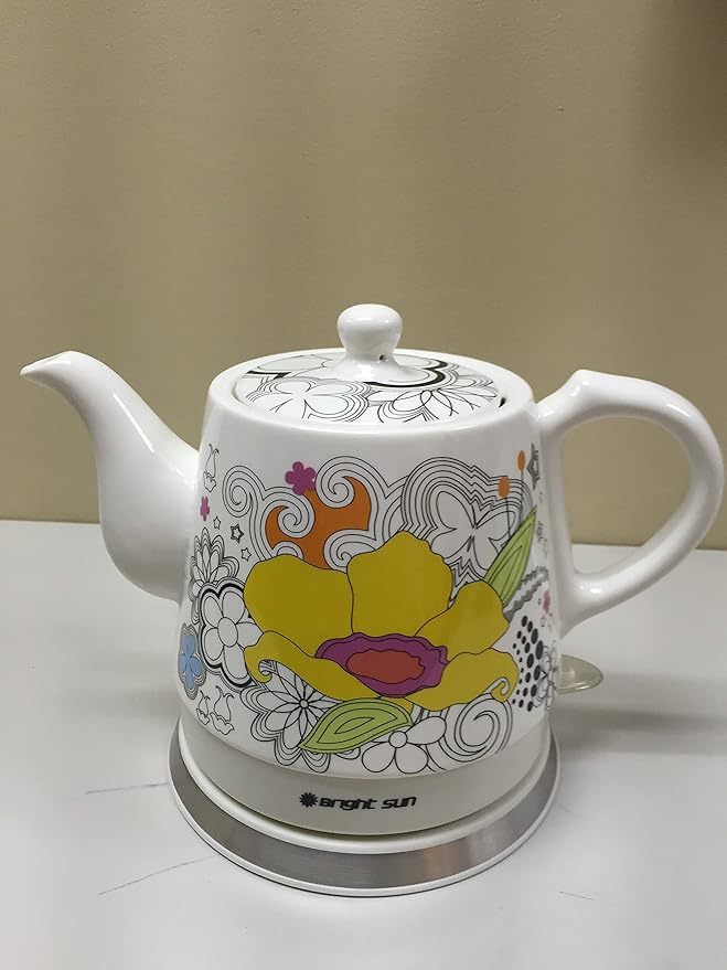 FixtureDisplays® Teapot, Ceramic, Teamaker, Large Yellow Flower 12039NEW-NPF