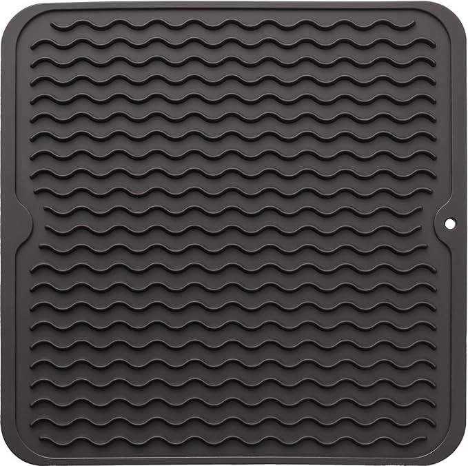 Silicone Dish Drying Mat for Multiple Usage,Easy clean,Eco-friendly,Heat-resistant Silicone Mat for Kitchen Counter or Sink,Refrigerator or Drawer liner Coffee M 12 inches x 12 inches