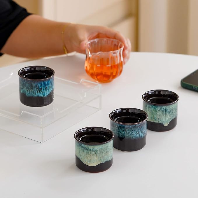 Espresso Cups Set of 2, Ceramic Espresso Cups, Expresso Shots Cups, 2.5oz Tea Cups, Demitasse Cups (4, full magic/full magic blue)