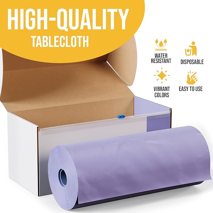 Exquisite Party Solids 54 Inch X 300 Feet Lavender Plastic Table Cover Roll in A Cut - to - Size Box with Convenient Slide Cutter. Cuts Up to 36 Rectangle 8 Feet Plastic Disposable Tablecloths