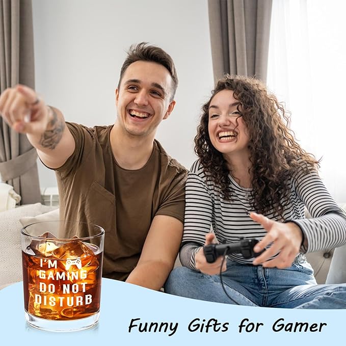 Futtumy Gaming Whiskey Glass for Men Gamer, I'm Gaming Do Not Disturb Whiskey Glass for Gamer, Funny Christmas Gifts Birthday Gifts for Gamers Boyfriend Boy Men Teen, Room Decor for Game Lover, 10 Oz