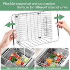 Large Dish Drainer Rack in Sink Adjustable, Expandable 304 Stainless Steel Metal Dish Drying Rack Organizer with Stainless Steel Utensil Holder Over Inside Sink Counter, Rustproof