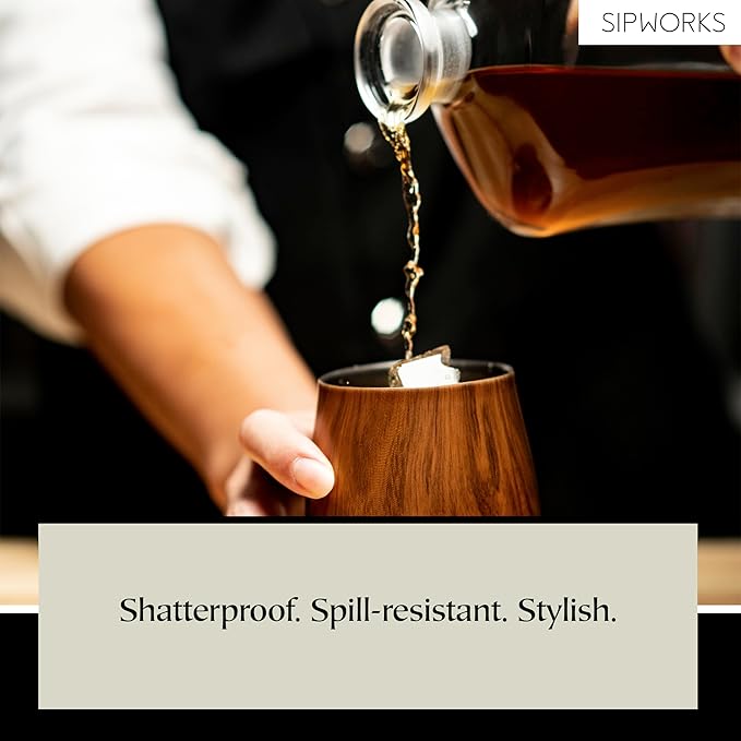 Sipworks Insulated Whiskey Tumbler - 8 oz Stainless Steel Bourbon Lowball Tumbler with Double Walled Vacuum Insulation - Spill Resistant Cocktail Nosing Glass Mug | Travel & Parties - Mahogany