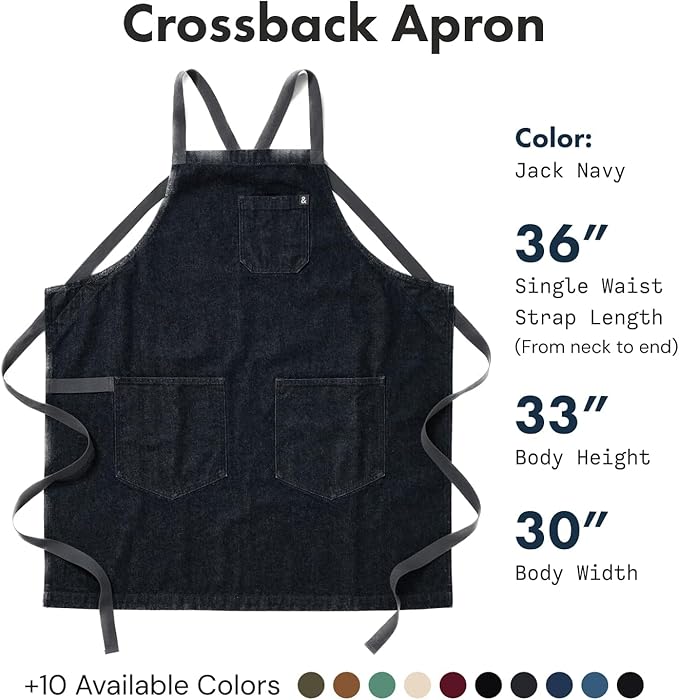 hedley & bennett Crossback Apron - Crossback Chef Apron with Pockets - 100% Cotton Denim, 8oz - Jack Navy