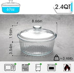 NUTRIUPS 2.4QT Glass Casserole with Lid, Borosilicate Glass, Round, Oven-Safe Baking Dish