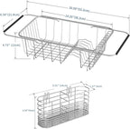 JAQ Small Dish Drying Rack in Sink Adjustable 14.25" to 20.55", Expandable 304 Stainless Steel Metal Dish Drainer Rack Organizer with Stainless Steel Utensil Holder Over Sink Counter (for 1-2 People)