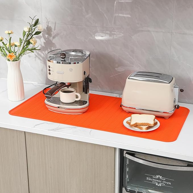 Silicone Dish Drying Mat for Multiple Usage,Easy clean,Eco-friendly,Heat-resistant Silicone Mat for Kitchen Counter or Sink,Refrigerator or Drawer Liner Orange 5XL 36inches x 18inches