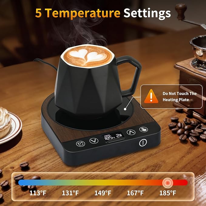 Smart Coffee Mug Warmer, 50W Fast Heating Coffee Warmer for Desk with 5 Temperature Control & 2-12H Auto Shut Off, Electric Large Panel Cup Warmer for Milk, Tea, Beverage, Candle, Wood