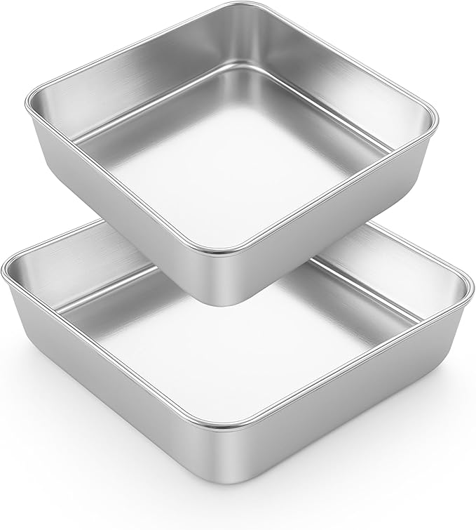 LIANYU 6/8 Inch Square Baking Cake Pan, Stainless Steel Brownie Bread Cake Molds, Square Bakeware for Lasagna Pie, Oven & Dishwasher Safe