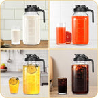 64 OZ Mason Jars with Lid, Glass Pitcher Double Leak Proof with Pour Spout Handle, 2 Quart Wide Mouth Breast Milk Pitcher for Fridge, Creamer Container for Coffee, Sun Tea(Black,1 Pack)