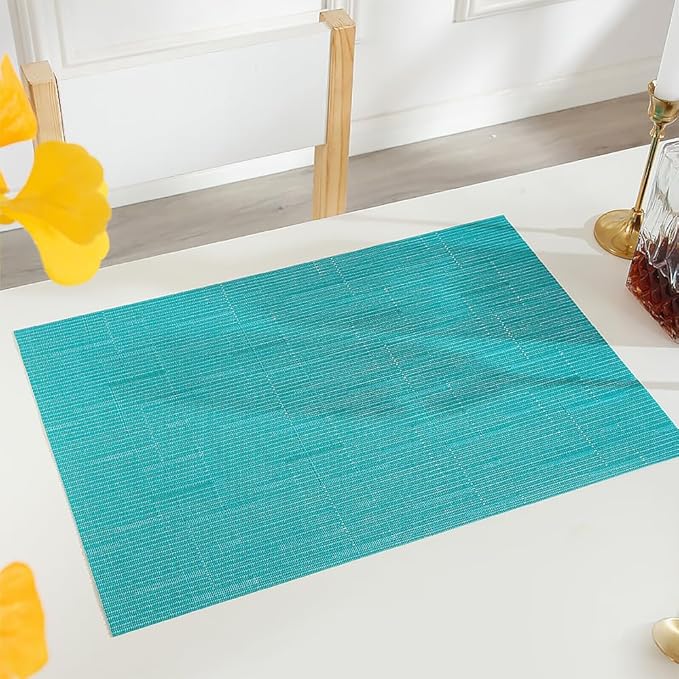 PIGCHCY Placemats Set of 12 Washable Durable Place Mats Vinyl Heat Resistant Non-Slip Table Mats Indoor Outdoor (Turquoise)