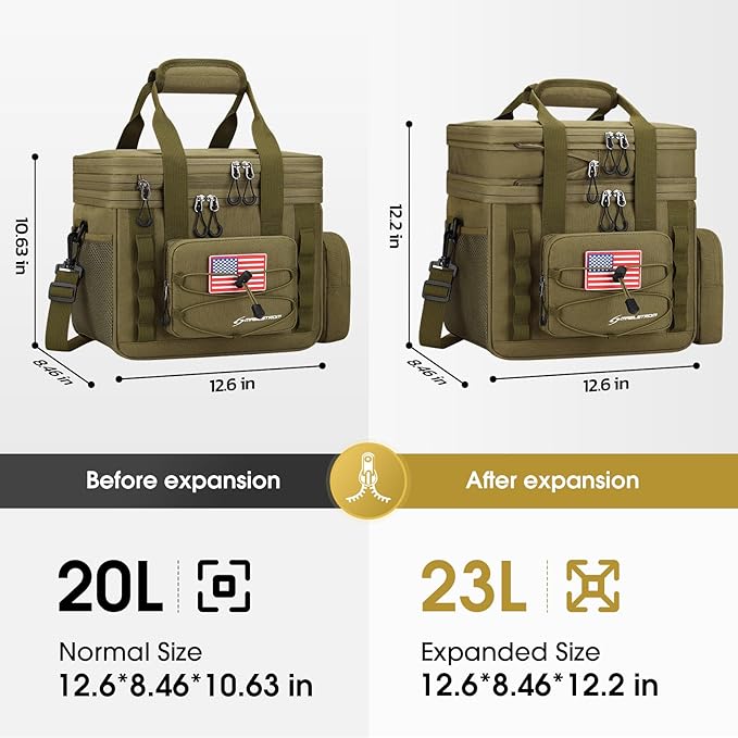 Maelstrom Tactical Lunch Box, 23 L Insulated Lunch Bag for Men, Expandable Double Deck Lunch Cooler Bag,Large Leakproof Soft Lunch Tote with Detachable MOLLE Bags, for Adult Women Work,Picnic,Khaki