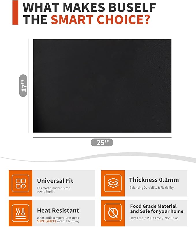 Oven Liners for Bottom of Oven - 4 Pack Large Heavy Duty Oven Mats, 17"x 25" Reusable Matt Liner for Electric, Gas, Toaster Ovens & Grills, BPA & PFOA Free, Kitchen Essentials, Black