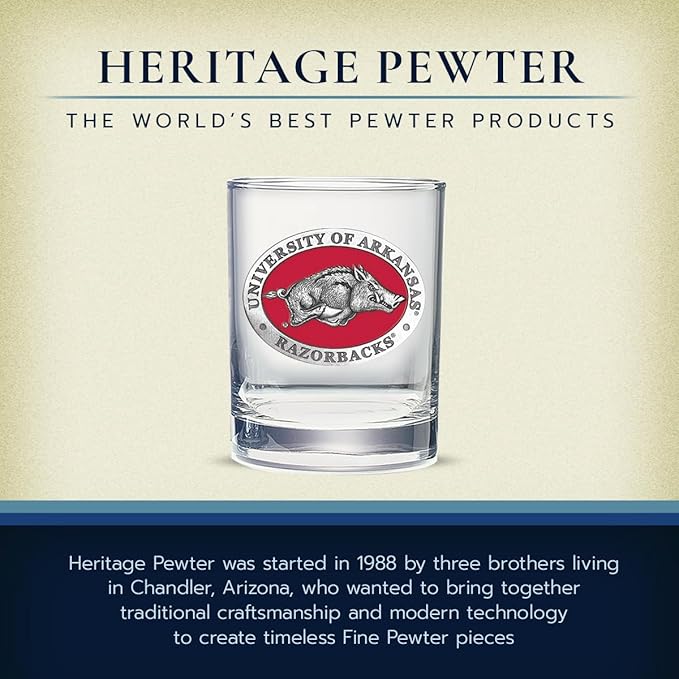 Heritage Pewter Arkansas Double Old Fashion | Double Rocks Glass 14 OZ for Liquor | Expertly Crafted Pewter Glass