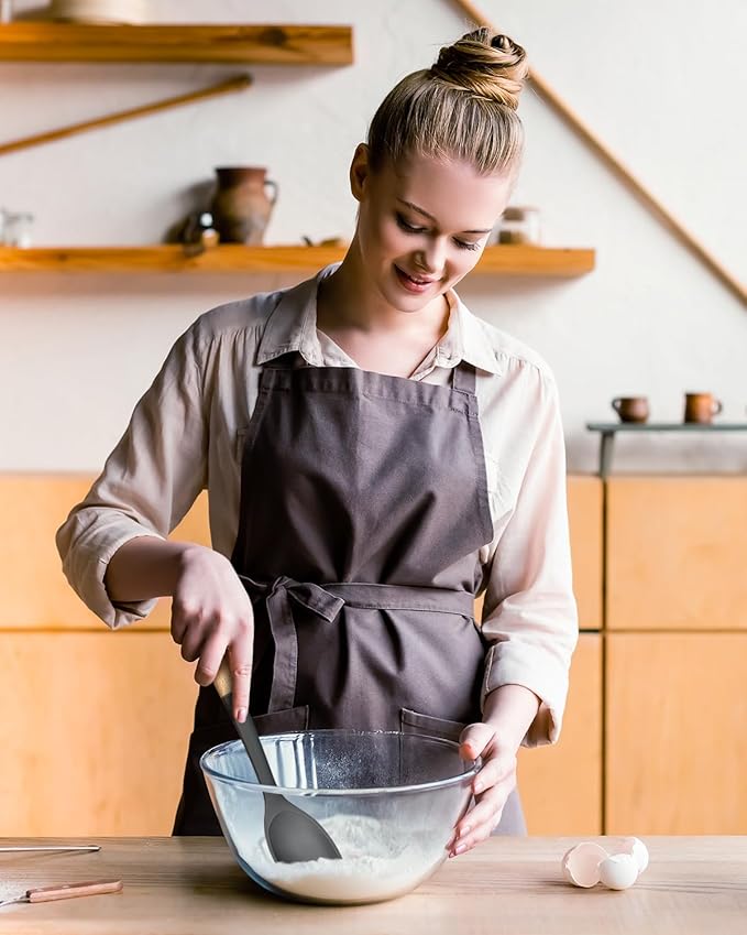 Silicone Cooking Spoons, Great for Scooping Sides and Serving Hearty Stews, BPA-Free Matte Silicone, Wooden Handle Serving Spoon for Nonstick Cooking Surfaces (Grey)